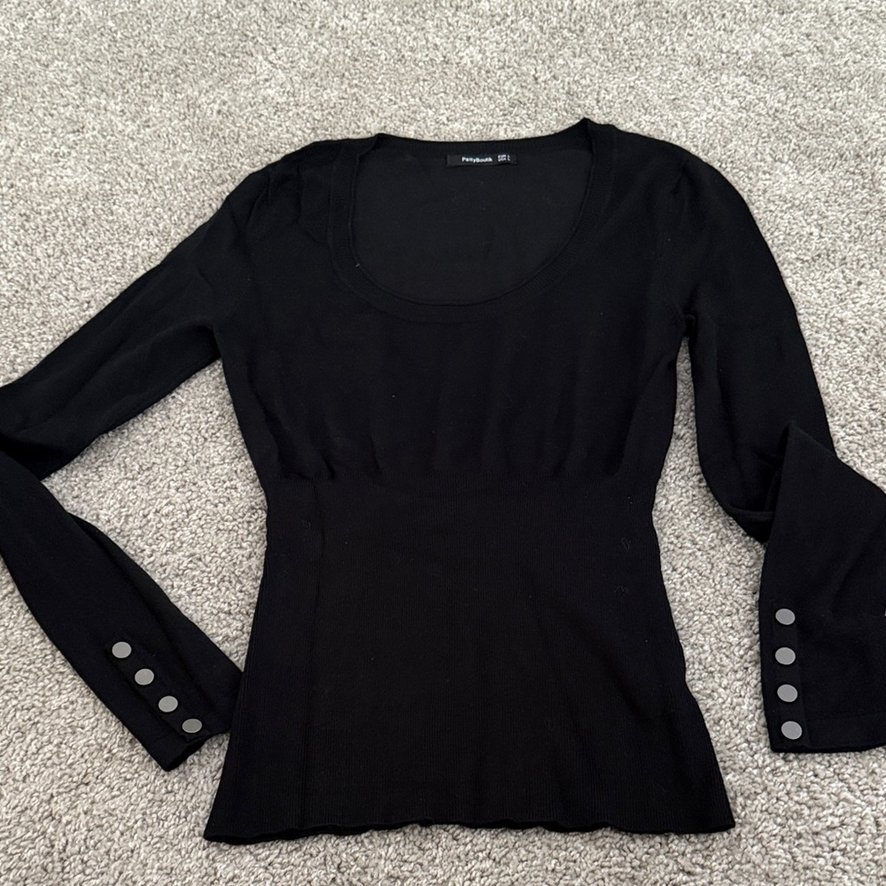 PattyBoutik Black Long Sleeve Top with Button Accents